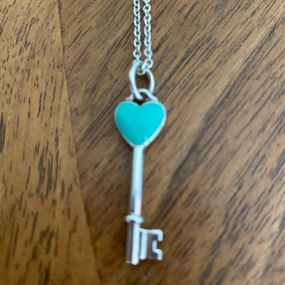 Tiffany & Co Silver and Blue Enamel Heart Key Necklace - Picture 2 of 3